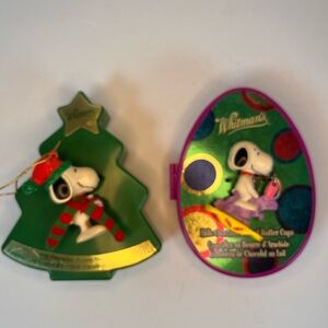 Vintage Peanuts Snoopy Collectibles Christmas Ornament Keychain Whitman Candies.